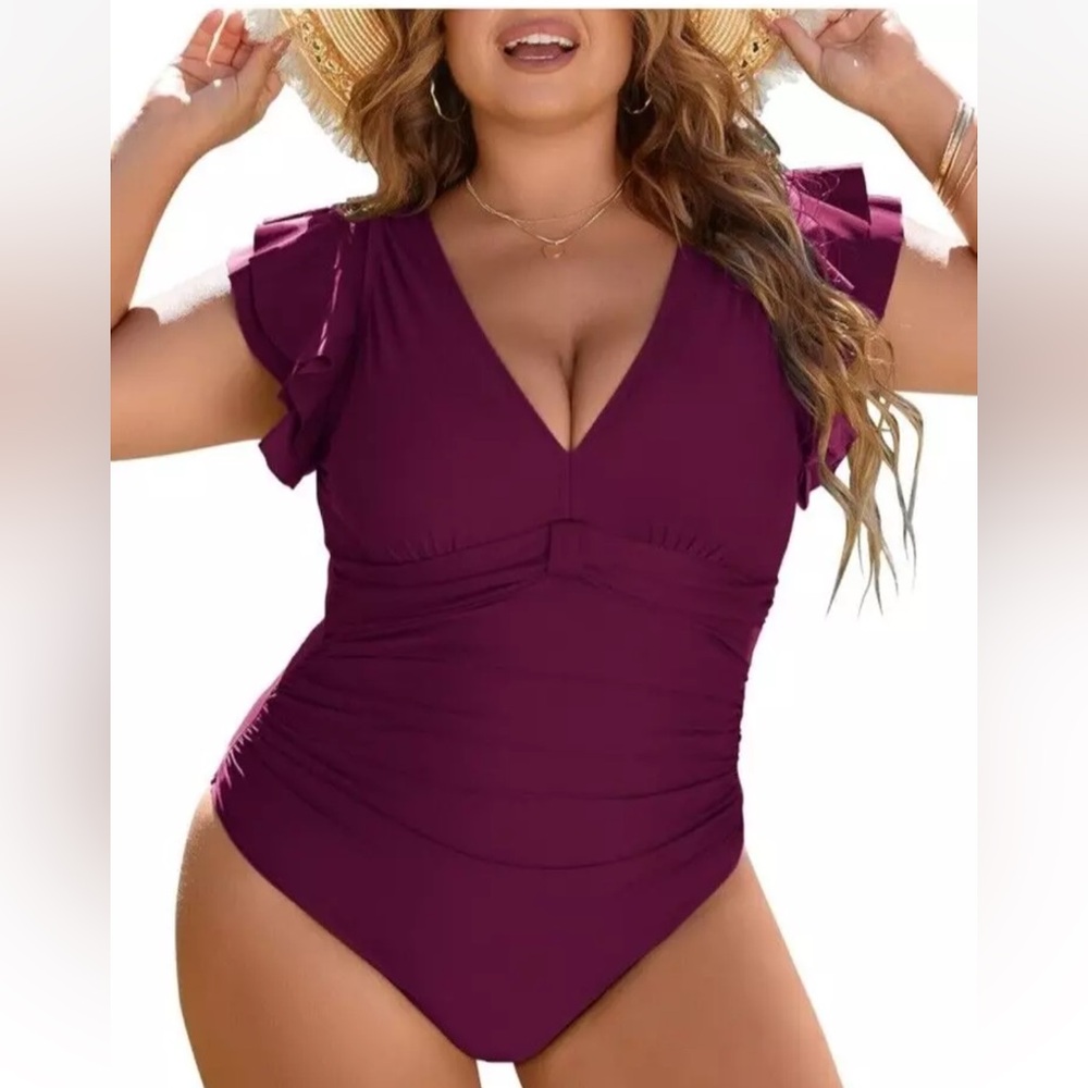 NWT Blooming Jelly One Piece Burgundy Swimsuit Size XL